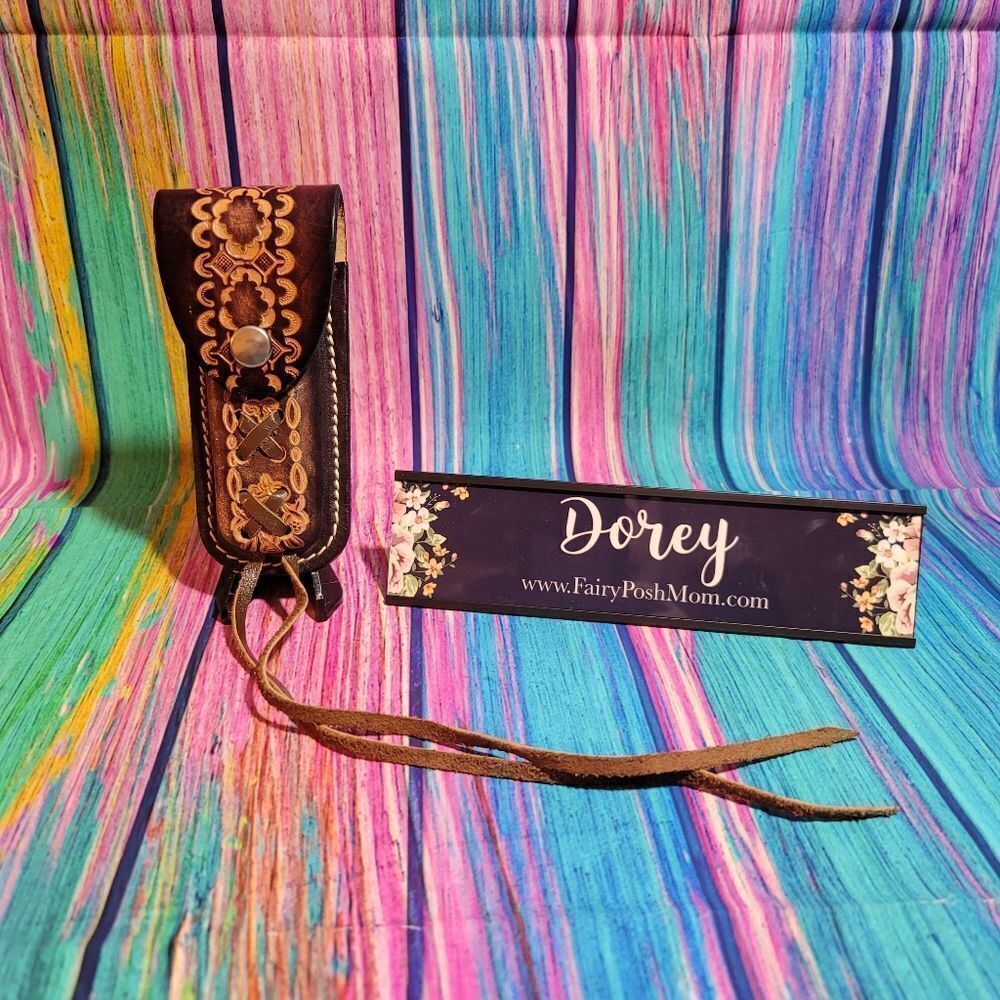 🔷️Ornate Vintage Oval Tooled Leather Belt Loop Knife Sheath or Case